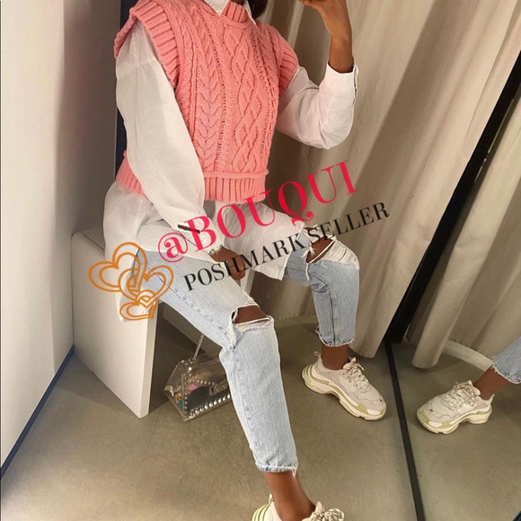 BLOGGERS FAV ZARA CABLE KNIT PINK VEST SWEATER - Picture 10 of 16